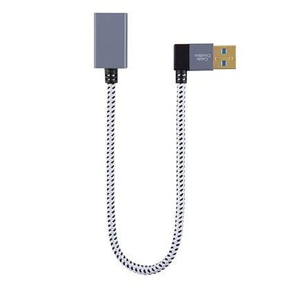 CableCreation USB 3.0 Extension Cable 1FT, [2-Pack] Left Angle USB 3.0 Male to Female Extender Cord, 90 Degree USB 3.0 for VR, PlayStation, Xbox, Keyboard, Space Gray, 0.3M