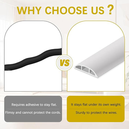 Floor Cord Cover 3.3FT Cord Covers for Wires on Floor Protect Wires & Prevent Trip Hazards, Easy to Cut for Home, Office, School, Concerts, Cavity W0.6in x H0.32in