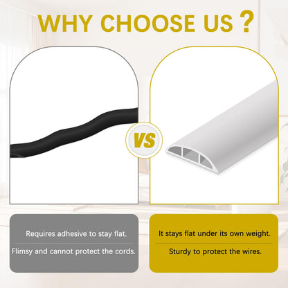 JAHOMFAI Floor Cord Cover 3.3FT Cord Covers for Wires on Floor Protect Wires & Prevent Trip Hazards, Easy to Cut for Home, Office, School, Concerts, Cavity W0.6in x H0.32in