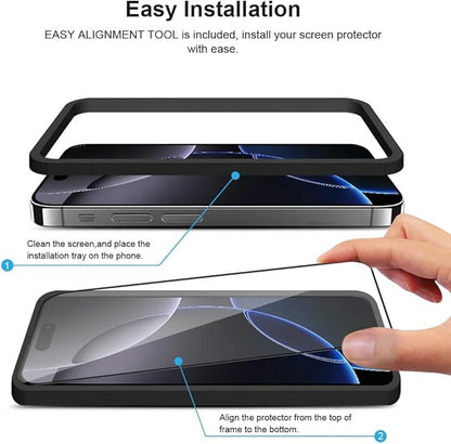 2 pack Full 9H+ 12 FT Military Grade Glass Screen Protector for iPhone 16 Pro + 2 pack Camera Lens Protector with easy Installation Frame Case Friendly 9H+ Hardness HD Clear Anti-Scratch Glass Full Edge Coverage 6.3" 16Pro