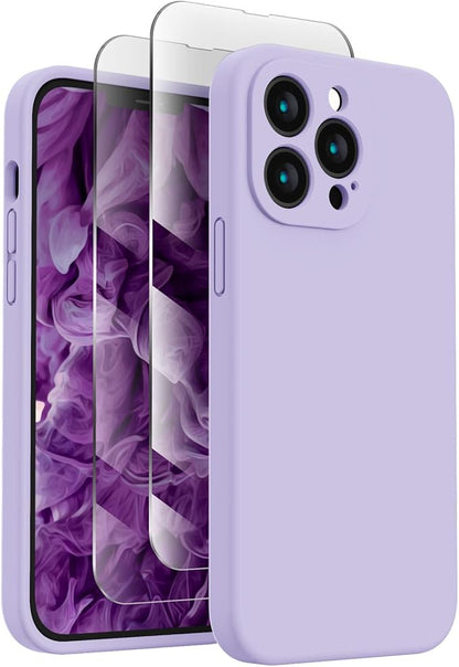 FireNova Designed for iPhone 13 Pro Max Case, Silicone [Camera Protection] Phone Case with [2 Screen Protectors], Soft Anti-Scratch Microfiber Lining Inside, 6.7 inch, Clove Purple