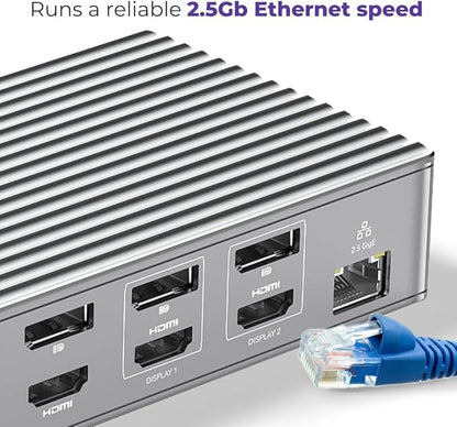 Thunderbolt 4 Dock with DisplayLink - USB-C/A MacBook Docking Station, Chrome, Windows 10/11 Compatible - 21 Ports, Dual/Triple/Quad/5 Monitor Support - 40Gbps, 150W Charging, 8K/4K Display