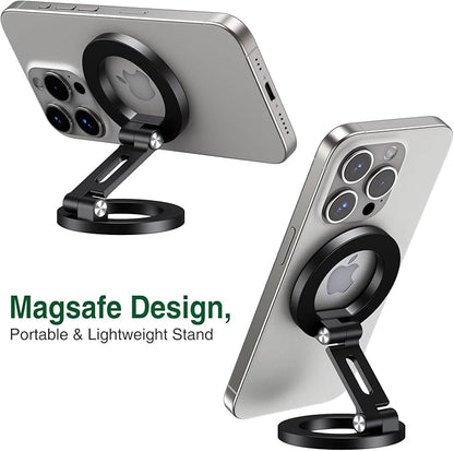 elitehood Magnetic Phone Stand, Small & Portable Magnetic Phone Holder [Dual Strongest Magnets], for Magsafe Foldable iPhone Stand, Universal Cell Phone Stand for Desk Gym Mirror Wall, Black