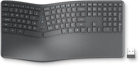 Soueto Ergonomic Wireless Keyboard with Wrist Rest, 2.4G Full Size Split Ergo Keyboard with Wave Keys, Comfortable Natural Typing for Windows Computer Desktop Laptop