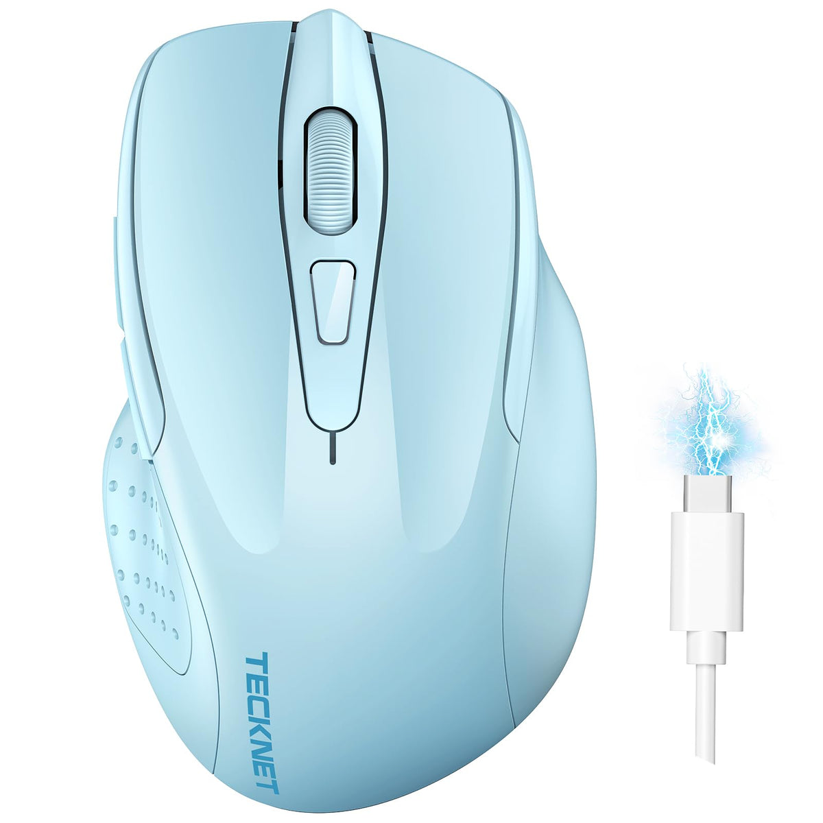 TECKNET Wireless Mouse, BT 5.0/2.4G, Rechargeable 6-DPI Silent, Blue