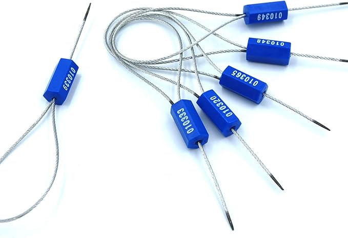 Leadseals(R) 100 Security Cable Seals Numbered Security Tags Tamper Proof Seals Pull Tight Steel Wire Seals for Truck, Trailers, Cargo, Containers, Vans, Oil Tank, Milk Vehicle (Blue, Pack of 100pcs)