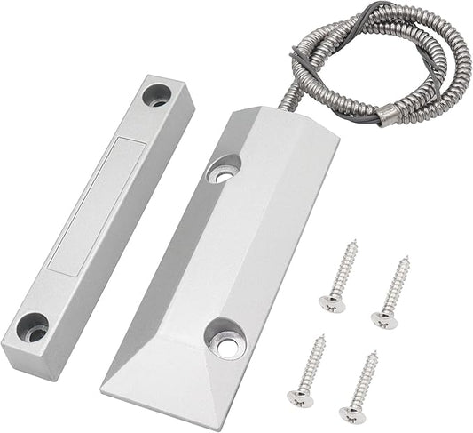 Magnetic Reed Switch Wired Surface Mount Normally Open NO Contact Sensor Alarm Magnetic Door Switch with 2 Wires, Zinc Alloy Sliver, OC-55