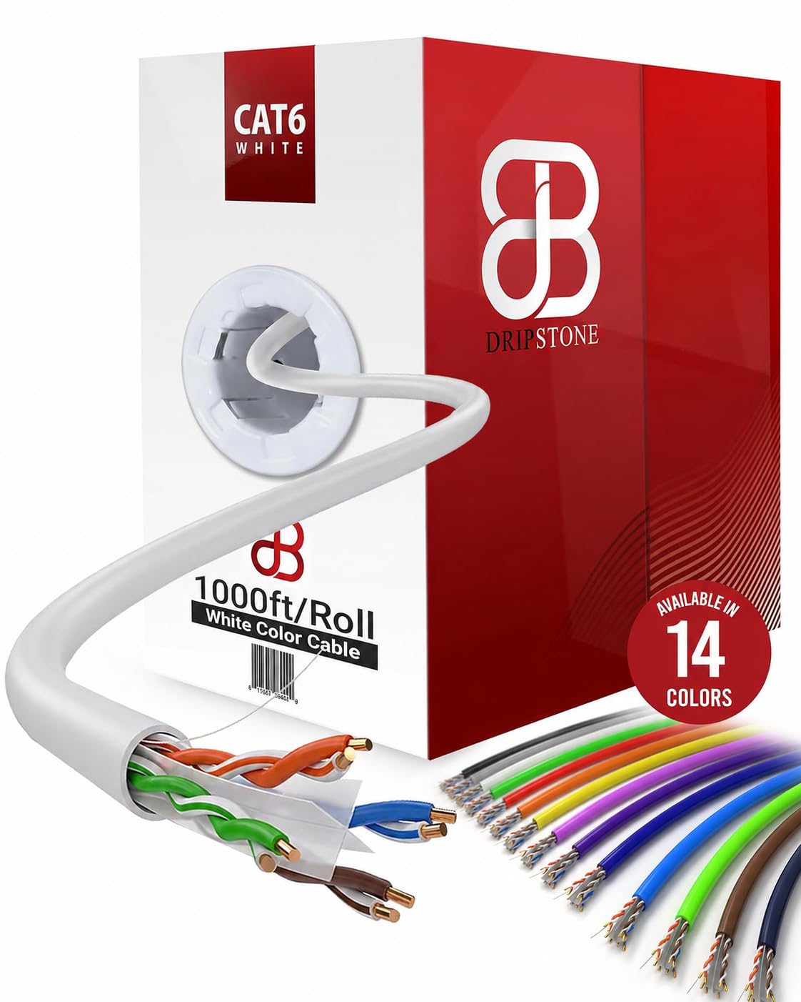 DRIPSTONE CAT6 1000ft Bulk Ethernet Cable 23AWG Solid CCA UTP 0.57mm Black