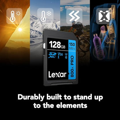 Lexar 128GB (2-Pack) High-Performance 800x PRO SD Card, UHS-I, C10, U3, V30, 4K, Up to 150MB/s Read SDXC Memory Card, for Point-and-Shoot & Mid-Range DSLR Cameras, HD Camcorders (LSD0800P128G-B2NNU)