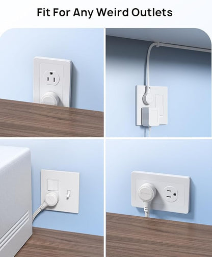TROND Short Extension Cord 3ft with 360° Rotating Flat Plug, Low Profile Small Power Strip, Three Prong Grounded Outlets Cube, 13A, 16 AWG Cable for Indoor Home Office Cruise Travel Essentials, White