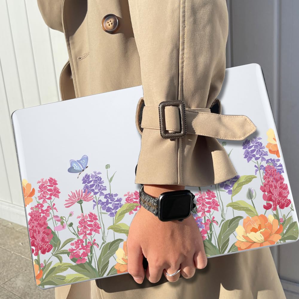 LCMOCICO for MacBook Pro 13 Inch Case 2022 2021 2020 Release A2338 M2 M1 A2251 A2289, Plastic Hard Shell Case for MacBook Pro 13.3 inch with Touch Bar & Touch ID, Pink & Purple Flowers