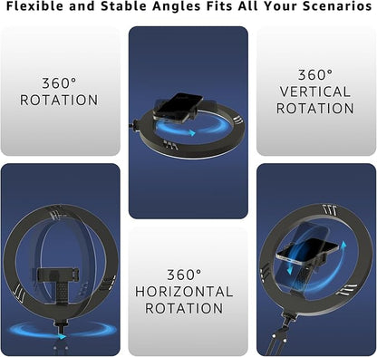 10" LED Ring Light with Overhead Phone Stand, CRI≥95 1200lm Dimmable Lighting, Adjustable Metal Arm with Remote & Phone Holder, for Streaming, Makeup, Zoom Calls, Photography