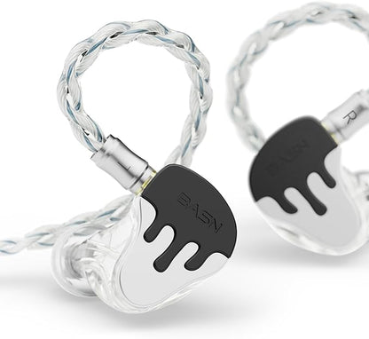 BASN BmasterX in Ear Audio Monitor, Hybrid 6 Drivers IEM Earphones with Crystal Clear Sound, Detachable Cable Plus Carrying Case & Fit Kit for Musician, Stage, Studio (3.5mm/4.4mm Jack, Black/White)