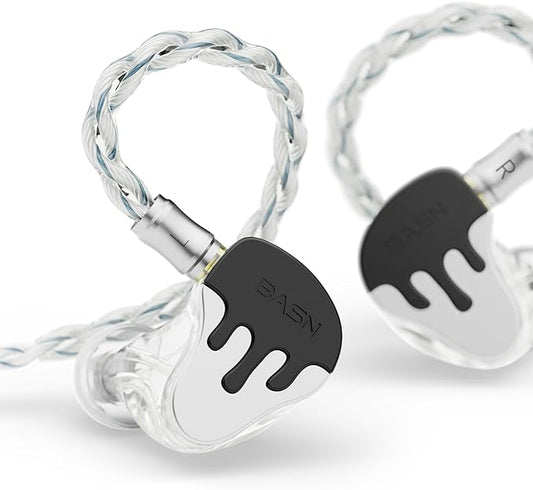 BASN BmasterX in Ear Audio Monitor, Hybrid 6 Drivers IEM Earphones with Crystal Clear Sound, Detachable Cable Plus Carrying Case & Fit Kit for Musician, Stage, Studio (3.5mm/4.4mm Jack, Black/White)