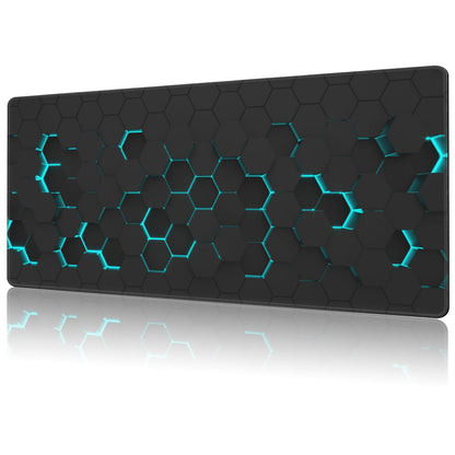NIYLYNSYN Mouse Pad Large Abstract Hexagonal Neon Non-Slip Game Desk Mat with Stitched Edge Laptop Keyboard Desk Pad for Work Home Gaming (35.4 x 15.7 Inches)
