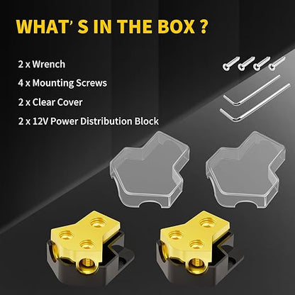 12V Power Distribution Block Car Audio 2 Way 0/2/4 Gauge in 4/6/8 Gauge Out, Quality Ground Distribution Block 12 Volt Amp Distribution Block Splitter for Automotive Car Marine Boat (2 Pack)