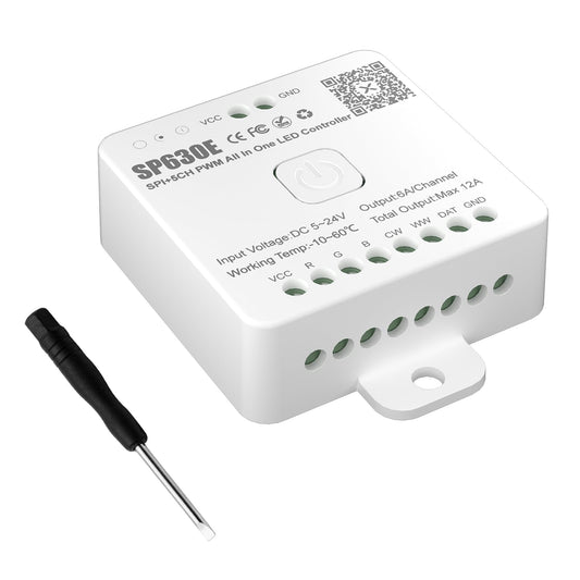 PAUTIX SP608E SPI Pixel LED Controller with 8 Signal Outputs,Work with RGB Smart IC COB LED Strips,Built-in Mic/AUX Music Bluetooth for WS2811 LED Module Pixel Strip Light APP/Remote/Trigger Control