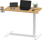 SANODESK Medical Adjustable Overbed Bedside Table with Hidden Casters, Pneumatic Mobile Laptop Computer Standing Desk Cart with Tray, Hospital and Home Use(31.5" W x 17.7" D, Maple)