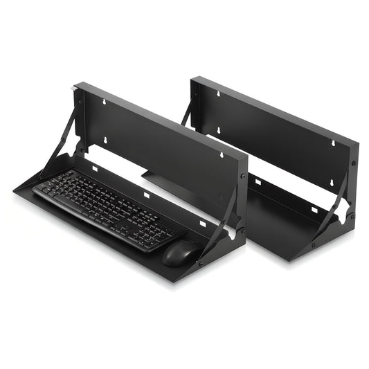 Otoolling 2 Pcs 24 Inch Keyboard Wall Mount Foldable Fits Standard Computer Keyboard Mouse Stand Tray Organizer for Small Offices Apartments, Easy Installation with 4 Screws (Black)