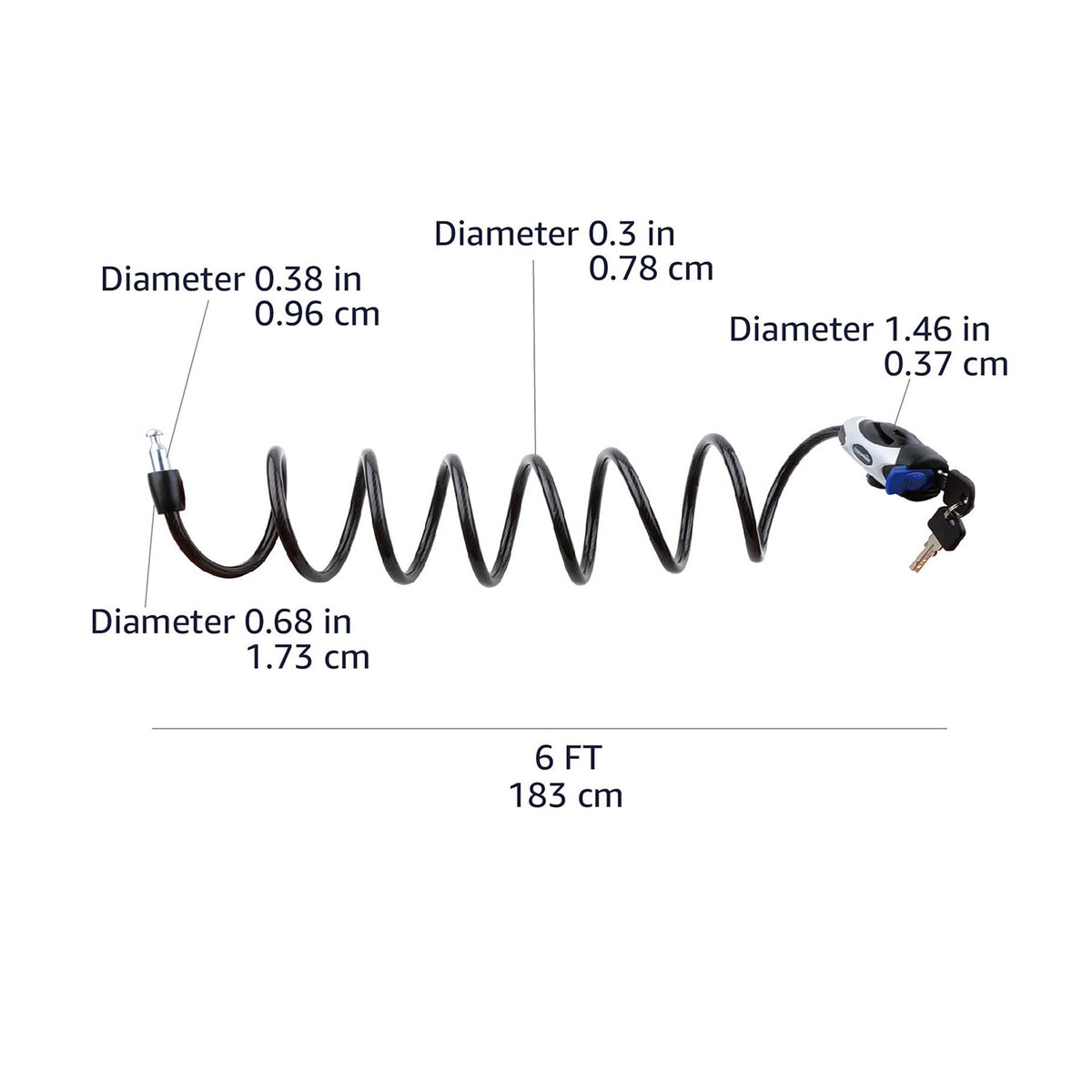 Weather Resistant Bike Security Cable Lock, 70 inches Length, 8mm Diameter, Black
