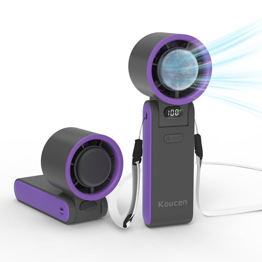 Koucen Portable Handheld Fan Rechargeable 100 Speeds Turbo Ice Cooling Personal Mini Fan Small Foldable 3-IN-1 for Neck/Desk/Hand, Travel Essentials Gifts for Women Men/Grey