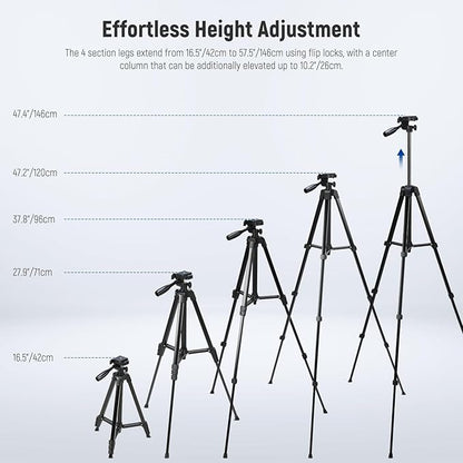 NEEWER Entry Level Version Tripod for Cell Phone & Camera, Metal Lightweight Portable Travel Stand with Cold Shoe Cellphone Holder Mount Compatible with iPhone for Video Recording Filming, TP53