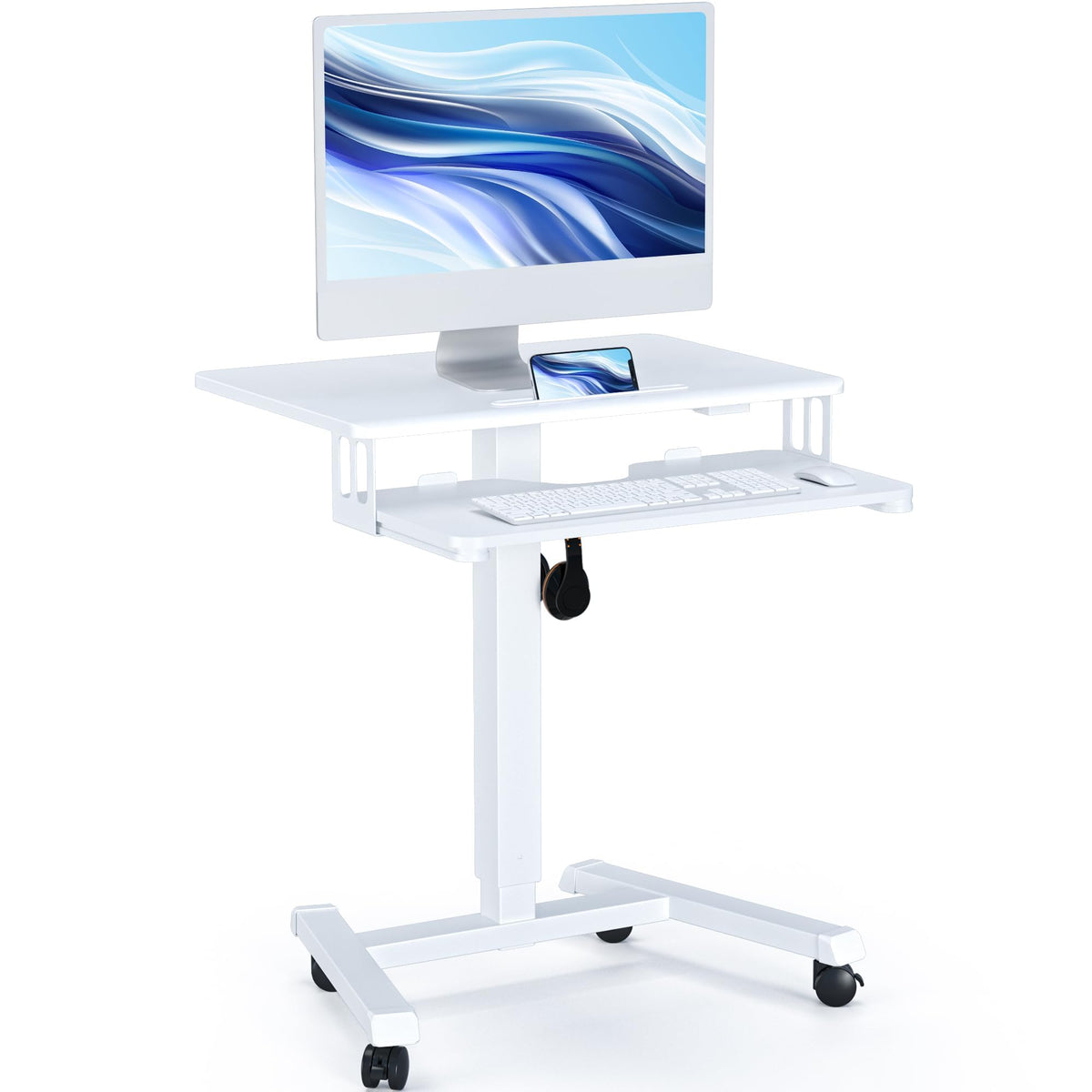 BONTEC Mobile Standing Desk with Keyboard Tray, Mobile Podium on Wheels