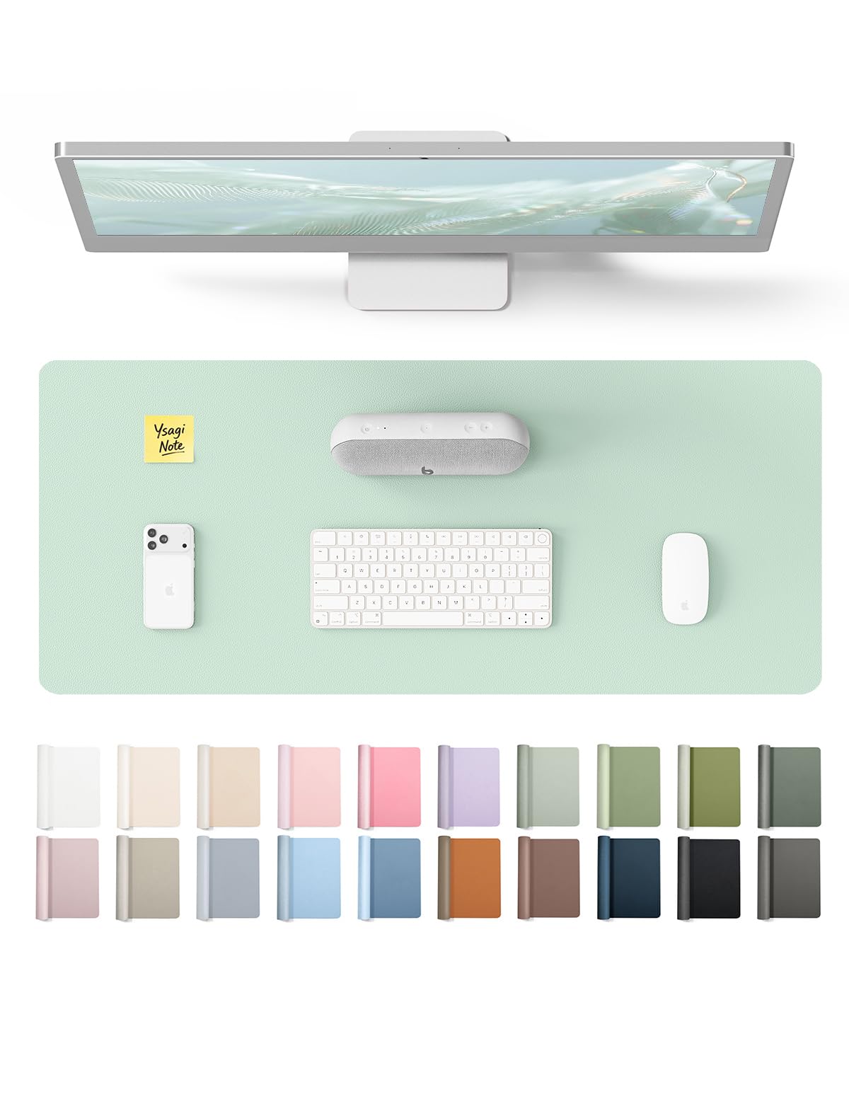 YSAGi Leather Desk Protector, Office Mat, Large Mouse Mat, Non-Slip PU Leather Blotter, Laptop Pad, Waterproof Writing Pad for Office and Home (Pale Green, 23.6" x 13.8")