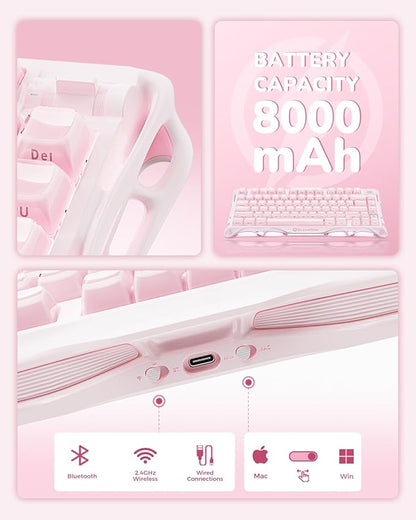 GravaStar Mercury K1 75% Pink Wireless Keyboard, Aluminum Alloy Exoskeleton Design Mechanical Gaming Keyboard, Gasket Hot-Swap Socket, Linear Switches, RGB Backlit