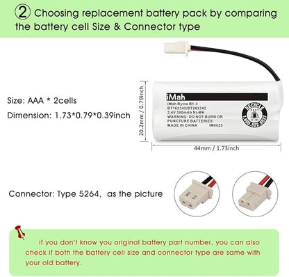 iMah BT162342/BT262342 Cordless Phone Batteries Compatible with VTech CS6409 CS6419 CS6429 CS80100 AT&T CL81101 EL5210 EL52400 Handset Telephone (Pack of 3)