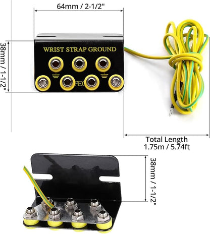 7-Port ESD Wrist Strap Grounding Kit with 5.9 ft Terminal Cable and Anti-Static Socket Connector, L-Shaped Aluminum Hub with 1 MΩ Resistors, Static Protection for Electronics Workbench(7-Port(2Pack))