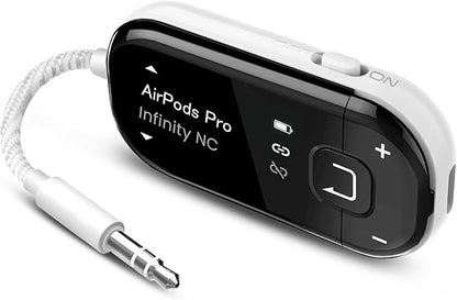 Avantree Voyager - Airplane Bluetooth Adapter for Headphones & AirPods, Bluetooth 5.4 with Latest Auracast & OLED Display, Qualcomm Chip, aptX Adaptive, Wireless Audio Transmitter for Travel & Flight