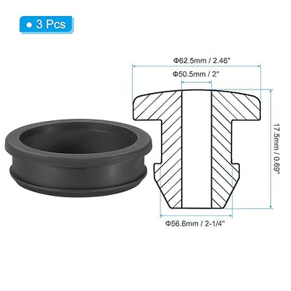 PATIKIL 56.6mm / 2-1/4 Inch Drill Hole,2 Inch ID Rubber Grommets, 3Pcs Top Hat Grommet for Wiring Eyelet Ring Gasket Automotive Firewall Cable Hole Plugs Wires Protection, Black