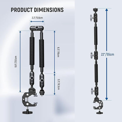 NEEWER 22" Magic Arm w Desk C Clamp, Overhead Camera Mount with Articulating Mic Boom Arm 1/4" 3/8" Threads for ARRI, Desktop Stand Holder for Phone Microphone Webcam Action Camera Video Light, UA057