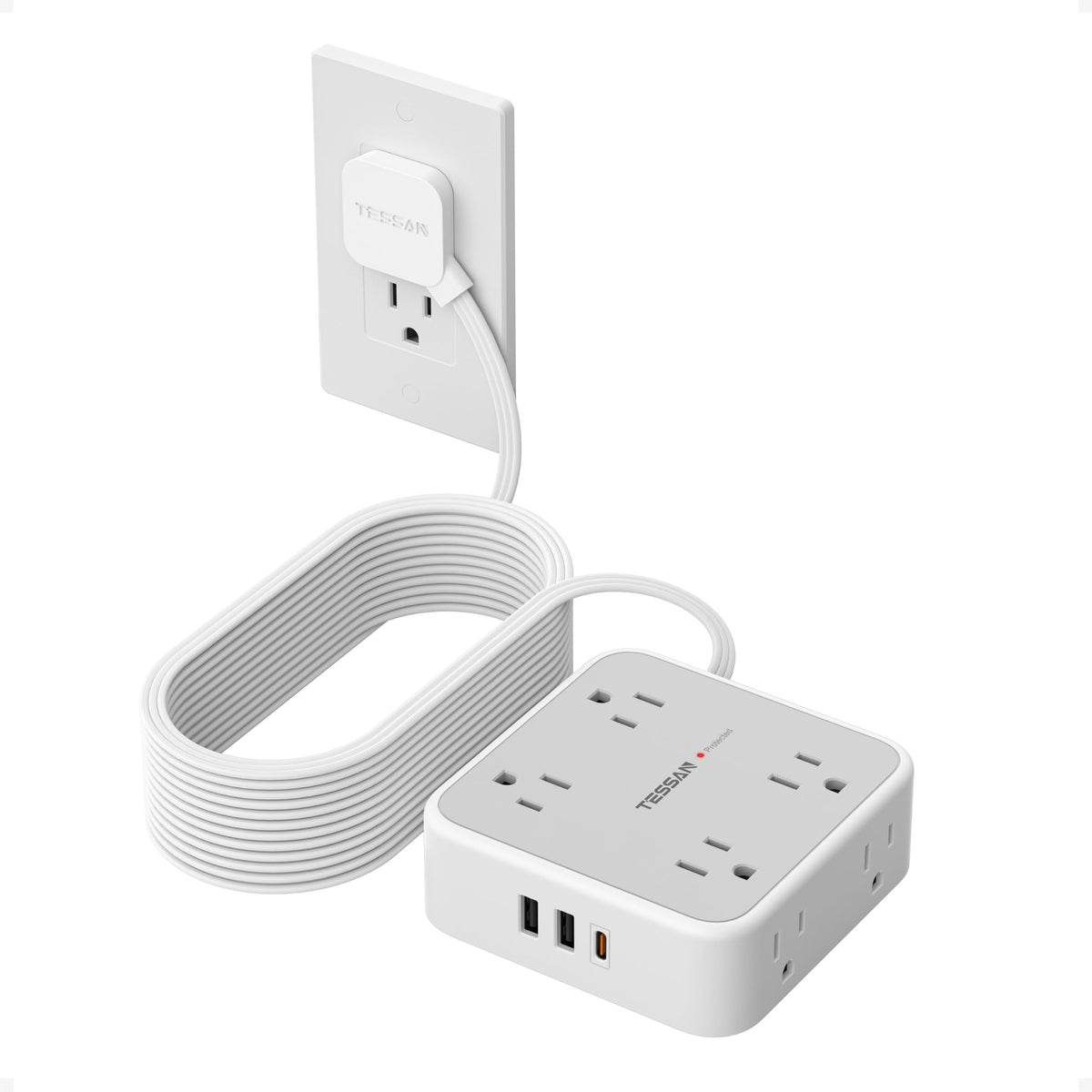 TESSAN Surge Protector Power Strip with 900J Surge Protection, 20 Ft, Grey