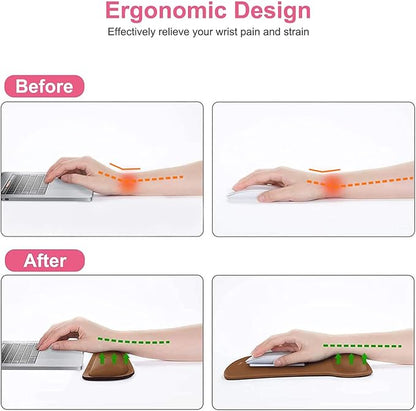 MOSISO Wrist Rest Support for Mouse Pad & Keyboard Set, Ergonomic Mousepad Non-Slip Base Home/Office Pain Relief & Easy Typing Cushion with Neoprene Cloth & Raised Memory Foam, Brown
