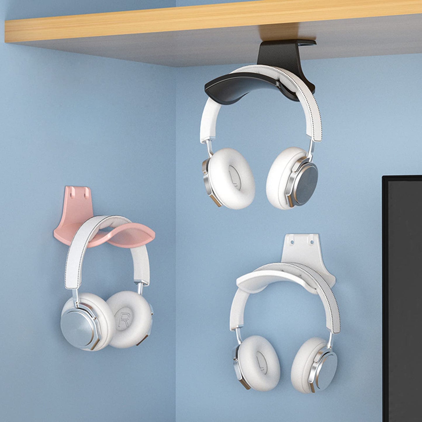 SIROLISA 2-Pack Never Fall Headphone Hook Wall Mount Headset Holder White