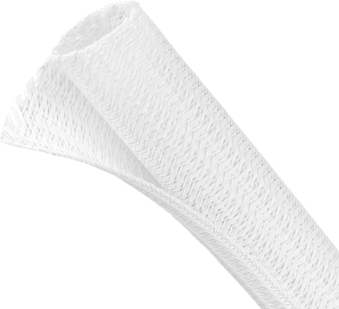Split Wire Loom Tubing, Cable Protector Sleeve, Braided Cable Management for TV/Computer/Home Theater/Engine Bay, Cord Protectors from Pets No Chew (White, 1"-25ft)