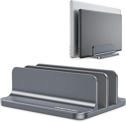 OMOTON [Updated Dock Version] Vertical Laptop Stand, Double Desktop Stand Holder with Adjustable Dock (Up to 17.3 inch), Fits All MacBok/Surface/Samsung/HP/Dell/Chrome Book (Grey)
