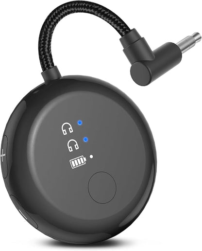 Avantree SoundJet R1 – Airplane Bluetooth Adapter for Headphones & AirPods, aptX Adaptive, Qualcomm Chipset, 20H Battery, Wireless Audio Transmitter for in-Flight Travel Essentials - Black