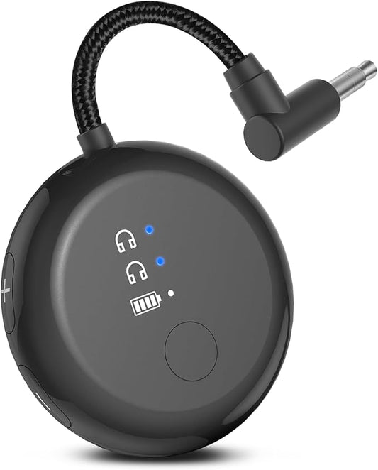 Avantree SoundJet R1 – Airplane Bluetooth Adapter for Headphones & AirPods, aptX Adaptive, Qualcomm Chipset, 20H Battery, Wireless Audio Transmitter for in-Flight Travel Essentials - Black