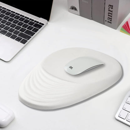 Armanza Ergonomic Mouse Pad Wrist Support, White Mouse Pad with Wrist Rest, Entire Memory Foam & Non-Slip PU Base MousePads with Massage Design for Pain Relief, Desk, Office, 12" x 8" x 1.2" Inch