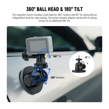 NEEWER Basics Magnetic Camera Mount for Action Camera Compatible with GoPro Insta360 DJI AKASO Accessories, Strong Magnet 360° Ball Head Mount for Car Video Recording Live Streaming, GP-101