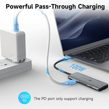 RSHTECH USB C Hub 7-in-1 Multiport Adapter with 8K HDMI, 10Gbps USB-C and 2 USB A Data Ports, 100W Power Delivery, SD/TF Card Reader, Aluminum USB 3.1/3.2 Gen 2 Hub Dongle for PC and Laptop, RSH-T02