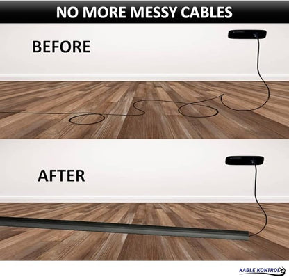 Kable Kontrol Floor Cord Cover kit - 6 Feet Long Black Plastic Cable Protector, Hides Cords and Conceals Wires, for Extension Cord Cable Management, Channel Size 0.75” W x 0.43” H