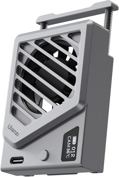 ULANZI Camera Cooling Fan Silver New, Spring Telescopic Mounting Adjustable Mini Intelligent Cooling Fan Real-time Monitoring with Type-C Charging Port, Compatible with Sony Canon FUJIFILM Nikon