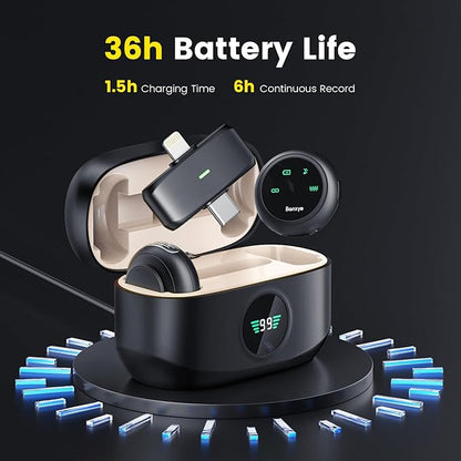 Wireless Lavalier Microphone for iPhone Android, 2in1 Magnetic & Clamp Lapel, Banxye Ultra-light 1 Click Noise Cancelling Studio Sound, Lapel Mic for Video Recording, Streaming, Youtube, Tiktok, Beige