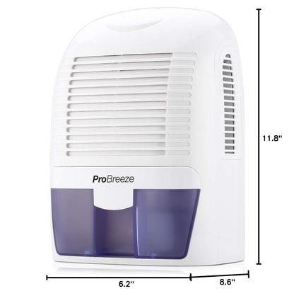 Pro Breeze Electric Mini Dehumidifier, 2200 Cubic Feet (250 sq ft), Compact and Portable for High Humidity in Home, Kitchen, Bedroom, Basement, Caravan, Office, Garage