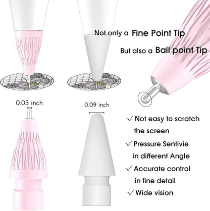 Upgraded Pencil Tips fits for Apple 2nd 1st Gen USB-C iPad Pro Pencil,No Wear Out Fine Point Apple Pen Tip &Noiseless Friction Nib Covers Set, Make iPencil 1 / Pencil 2 Work Like a Charm,Pink