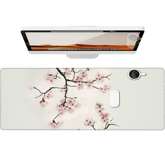 Elegant Cherry Blossom Gaming Mouse Pad, Large Office Desk Mat, Anti-Slip Rubber Base Mousepad for Computer Laptop Keyboard, Smooth Desk Pad for Home Office Gamer Work Accessories 31.5" x 11.8"